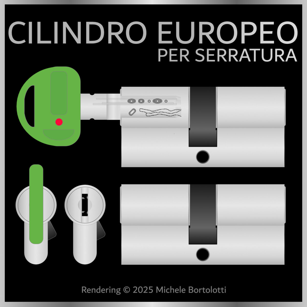 Cilindro europeo per serratura di massima sicurezza con chiavi di sicurezza, anti bumping, anti picking e anti trapano.